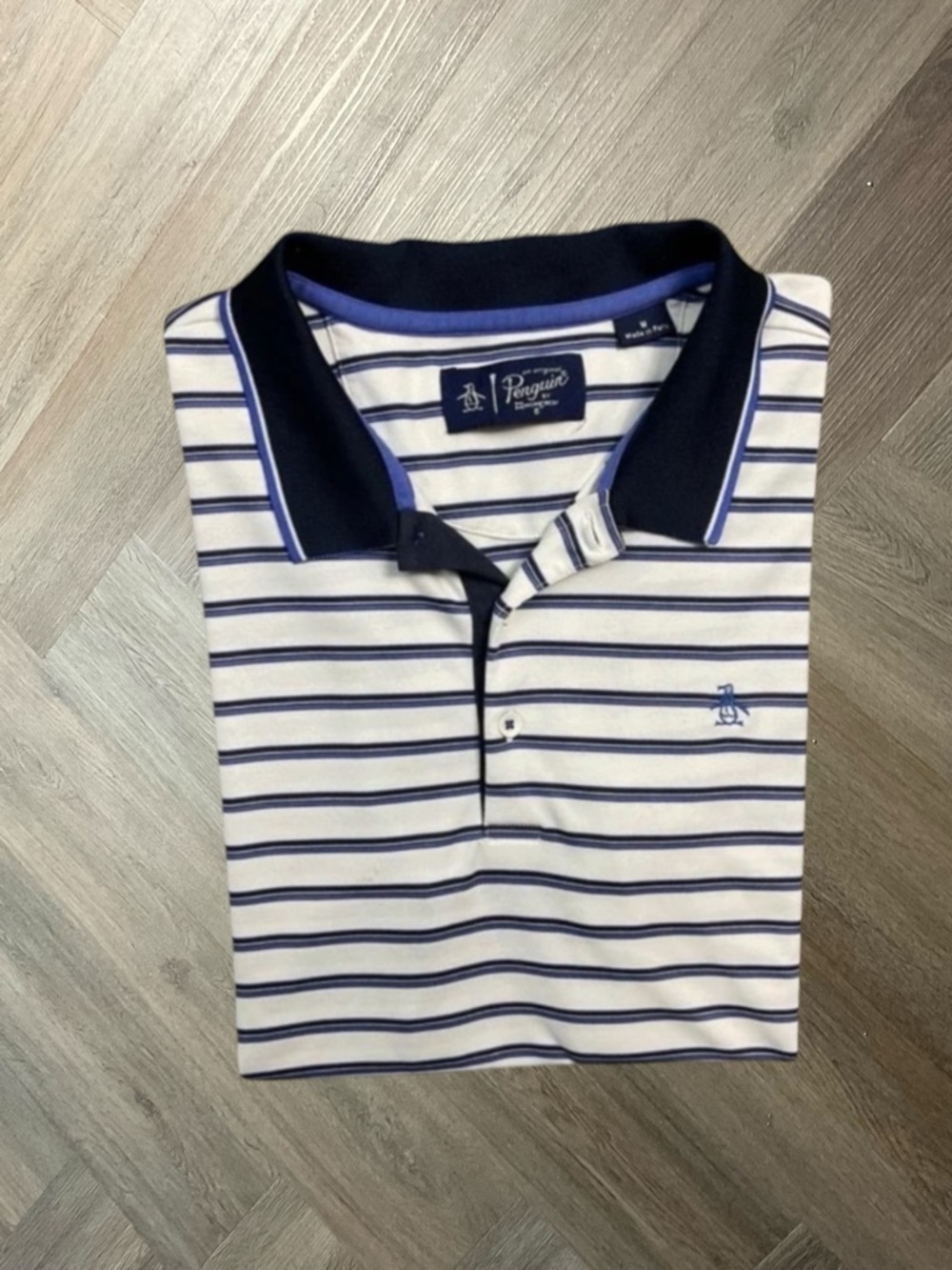 Original Penguin‎ Stripe Performance Golf Tennis Polo Shirt Mens Medium Blue